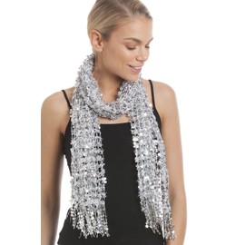 Central Chic Silver Sequin Net Look Tassel Scarf shawl stole pashmina silver sparkly Christmas scarf party scarves