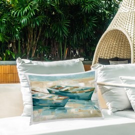 Stupell Industries Two Boats Abstraction Design by Ethan Harper Outdoor Printed Throw Pillow, 14 x 7 x 20, Blue