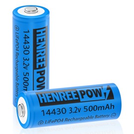 Henreepow 14430 LiFePo4 3.2v Rechargeable Solar Batteries, 500mAh LiFePO4 Battery for Outdoor Solar Garden Lights, Shaver, Flashlight (2pack-Not AA Size)