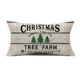 Kithomer Christmas Tree Throw Pillow Cover Vintage Christmas Tree Farm Pine Pillow Case 12 x 20 Inch Rustic Farmhouse Decorations for Sofa Couch