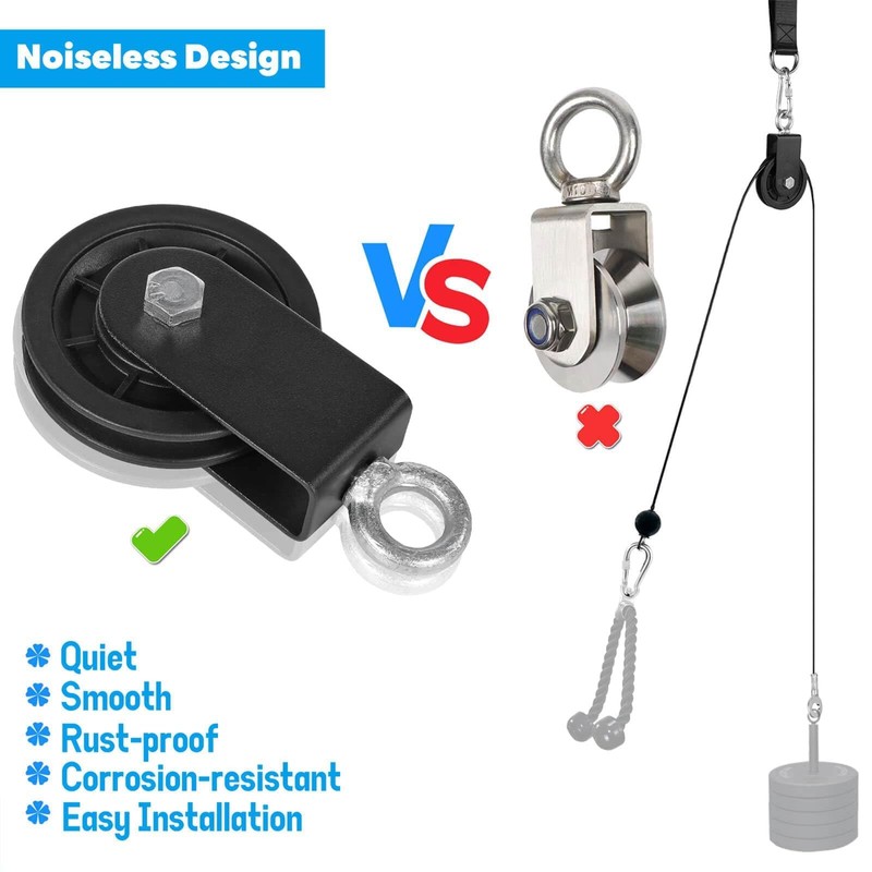 Gym Pulley Wheel Set, 90MM Diameter, 160KG Load Capacity, Black,