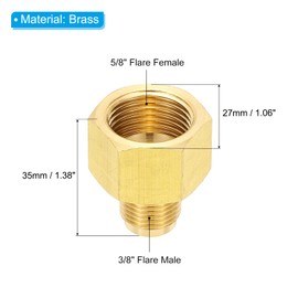 PATIKIL 5/8" Female Flare x 3/8" Male Flare Connectors, SAE 45 Degree Flare Brass Adapter Flare Pipe Fitting with Flare Nut for Air Gas Line Refrigeration HVAC