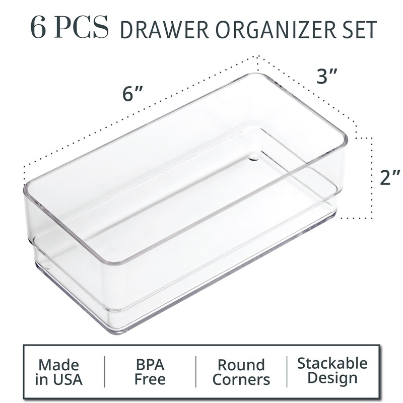 STORi SimpleSort 6-Piece Stackable Clear Drawer Organizer Set | 6"