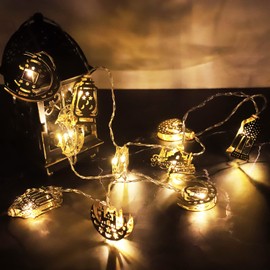 Curyidy Ramadan Lights Decorations for Home, Eid Mubarak Lights 10LED Star Moon String Lights Battery Box Kerosene Lantern Lamp for Muslim, Islamic, Eid Al Adha Decor-Warm White