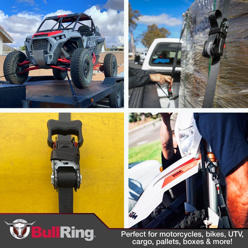 Bull Ring Sliding Ratchet Tie Down Straps – Includes (2)