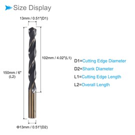 CoCud Twist Drill Bits, 13mm Cutting Edge, Titanium & Nitride Coated High Speed Steel 4341 Round Shank - (Applications: for Stainless Steel Drilling Machine), 2-Pieces