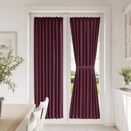 Vatge Thermal Insulated Blackout Front Door Curtains - Self Adhesive Door Blind Panel for French/Patio Door, 1 Panel, W25 x L72, Burgundy
