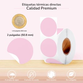 Etiquetas Térmicas Directas Circulares 2×2 PuLG. (rollo 750) Color Rosa