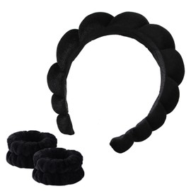 Spa Headband for Women Sponge Spa Headband Terry Towel Cloth Fabric Makeup Fashion Facial Makeup Hair Wrap for Skincare Face Washing Makeup Removal Shower Facial Mask (Black Set)