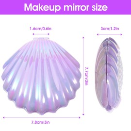2pcs Portable Shell Shape compact brush for Purse, Compact SizeTravel Brush with Mirror, Metallic Shinning Mini Hair Comb for Purse/Backpack, Hair Massage Comb Makeup Set Gifts for Girls (Purple,Pink)