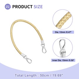SUIKIHUM 2 Pack Braided Purse Straps, (60cm/23.62" Replacement Purse Strap) PU Leather Handbags Handles with Silver Spring Buckle for Clutch, (Golden)