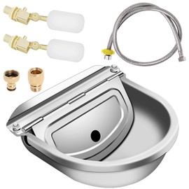 Automatic Livestock Water Bowl with Float Valves, 39’’ Water Hose, 3/4’’ Quick Connector, 304 Stainless Steel Animal Waterer Bowl Kit for Livestock Dog Horse Cow Cattle Goat Farm Supplies