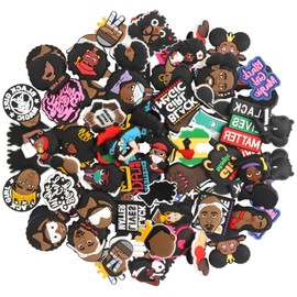 wonmon 50Pcs Shoe Decoration Charms, Black Live Matters Shoe Charms for Black Girls Women, Variety Colors Cute Designs Shoes Decor Suitable for Shoe