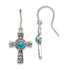 Quality Gold Sterling Silver Antiqued Reconstituted Turquoise Cross Shepherd Hook Earrings Sterling Silver Silver