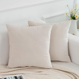 Set of 2 Velvet Christmas Cushion Covers, Decorative Cushion Covers, Sofa Cushion, Lumbar Cushion, Throw Cushion Cover with Hidden Zip, Sofa and Bedroom, 20 x 20 Inches, 50 x 50 cm, Beige