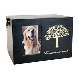 Pet Memorial Urns for Dog or Cat Ashes, Loss Pet Memorial Remembrance Gift, Large Wooden Funeral Cremation Urns with Photo Frame, Pet Cremation Urns as Sympathy Gifts for Pet Lovers (Tree of Life)