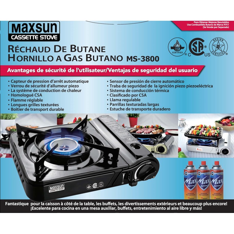 Maxsun Portable Gas Stove MS3800 (Black), 9,560BTU High Power, Camp