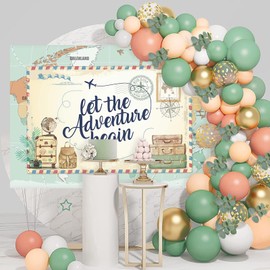 Mocsicka Adventure Awaits Backdrop 7x5ft Let The Adventure Begin Baby Shower Party Decorations Backdrops World Map Global Travel Airplane Birthday Bridal Shower Photography Background
