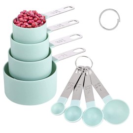 Messlöffel Set,Gramm Measuring Cups and Spoons Set, Messlöffel set 8 Teiliges Set, Kunststoff Messbecher und löffel mit Edelstahlgriff, Messwerkzeug für Flüssigkeiten und Feststoffe, Blau