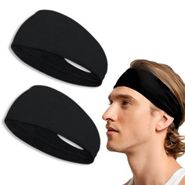 Sweat-absorbent and Quick Drying: Headband for Men and Women, Firm Hold, Set of 2, One Size Fits Most, Sweat-proof, Black, Simple, Sports, Face Washing, Bangs, Men's Hair Band, Sweatband