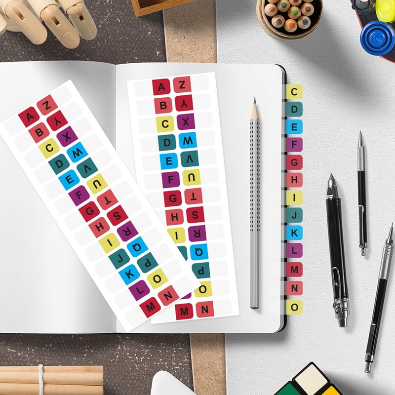 OIIKI 364PCS Alphabet Tabs, Colorful/White A to Z 26 Letters