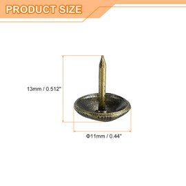 sourcing map Upholstery Tack Nail Pins Furniture, 100Pcs 11x13mm Thumb Tack Pins Assortment Kit Carbon Steel for Home Sofa DIY Decorative Nail Heads Nails, Yellow Bronze