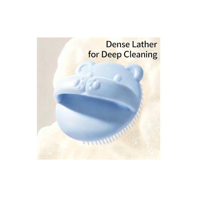 Baby Bear Shampoo Comb, Silicone Bristles, Newborn Dandruff Comb (Beige+Blue)