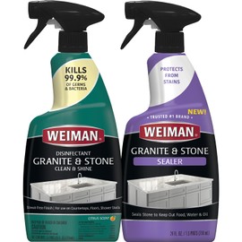 Weiman Disinfecting Granite & Stone Daily Cleaner and Sealer Kit - For Granite, Marble, Quartz, Quartzite, Slate - 24 oz Daily Kitchen Countertop Cleaner, 24 oz Granite & Stone Sealer