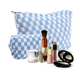 HUTIP Make Up Bag Small Large Checkered Makeup Bag Cute Cosmetic Bag Makeup Pouch Set, Aesthetic Preppy Big Travel Makeup Purse Organizer Toiletry Bag for Women