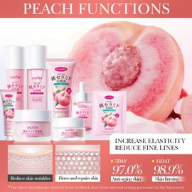 Skincare Set With Peach Extract, 7pcs Skincare Gift Set For Teenage Girls, Korean Teen Skin Care Kit, Hydrating Facial Kit, Skin Care Products For Women,Travel Skincare Beauty Gift, Vegan & Organic