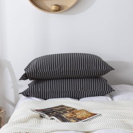 H HOUSEHOLD Pillowcases (20" x 30"), 100% Cotton Jersey Knit, Soft and Cozy, Wrinkle, Stain Resistant with Envelope Closure (Black Wihte Stripe, Queen Size Pillowcase)