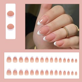 Press On Nails 24pcs Acrylic Almond French Full Cover False Nails Women Girls Daily Decoration Nail Extension Easy DIY