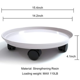 Coadura Plant Caddy with Wheels 15.5 Inch, 2 Pack Heavy Duty Plant Dolly Tray, Round Planter Caddies for Indoor & Outdoor Use, White