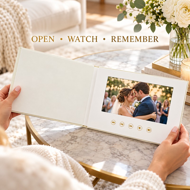7 Inch Digital Wedding Video Album, Linen Hardcover Video Book