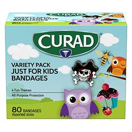 Curad: Vendas de Plástico para Niños, 4 Temas Divertidos, Multiusos, Sello de 4 Lados, Pequeño y Mediano, 80 Unidades
