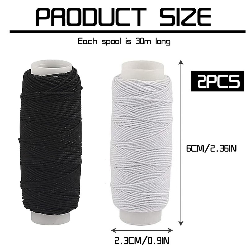 Premium Elastic Sewing Thread 2-Pack, 30m Each, Strong and Stretchable