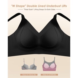 LEYSHE Wireless Bra No Underwire Wirefree Seamless Bras for Women Full Coverage Comfortable Sleep Bra,Black,XL