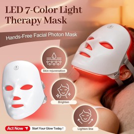 Máscara Facial LED, Máscara de Luz para el Cuidado de la Piel, 7 Colores Máscara Facial LED Recargable para Cuidado de la Piel, Inalámbrico, Para la Reducción de Arrugas, Antienvejecimiento