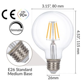 Simba Lighting LED Edison Vintage Vanity Globe Filament G25 (G80) 4W Dimmable 40W Equivalent (3 Pack) 120V Light Bulb for Bathroom Makeup Mirror, Medium E26 Base, CE, RoHS Compliant, Warm White 2700K