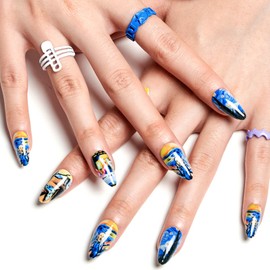 GLAMERMAID Press on Nails Almond, Gel False Nails with Design,24 PCS Glue on Nails,Reusable Acrylic Stick on Nails Tips Manicure Set for Women,Vibrant Palette