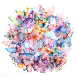 50 PCS Butterfly Stickers, Holographic Transparent Water Proof Stickers Realistic Transparent Sticker Colorful Pet Lovely Sticker for Teens Adults Gifts Stationery Scrapbook Luggage Laptop Window