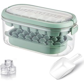 Molde de Cubitos de Hielo con Tapa, 26 Redondos + 28 Cuadrados, 54 Cubitos, Libre de BPA, Apilable, Disponible en Amarillo y Verde para Bebidas y Cócteles (Verde)