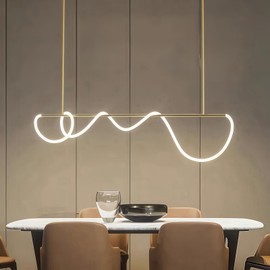 ASDMD 47" Pendant Lights Kitchen Island, 21W LED Dimmable Chandelier with Remote Control, Aluminum Linear Hanging Light Fixture for Dining Room Kitchen Island Bar (Gold, 47 in)