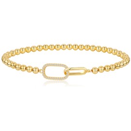 Pancert Gold Beads Bracelets for Women 14K Gold Plated Stretch Bracelets Stackable Newton Bracelets Gold Charm Paperclip CZ Jewerly Cute Stocking Stuffers for Women Trendy