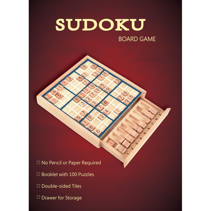 BOHS Wooden Sudoku Board Game with Drawer - with 100