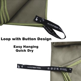 Microfiber Travel Towel 16x32 Quick Drying Camping Towel, Super Absorbent Gym Towel, Lightweight Travel Towel, Compact Beach Towel for Sports, Trip, Beach, Yoga, Hiking, Bathroom, Pool (Army Green)