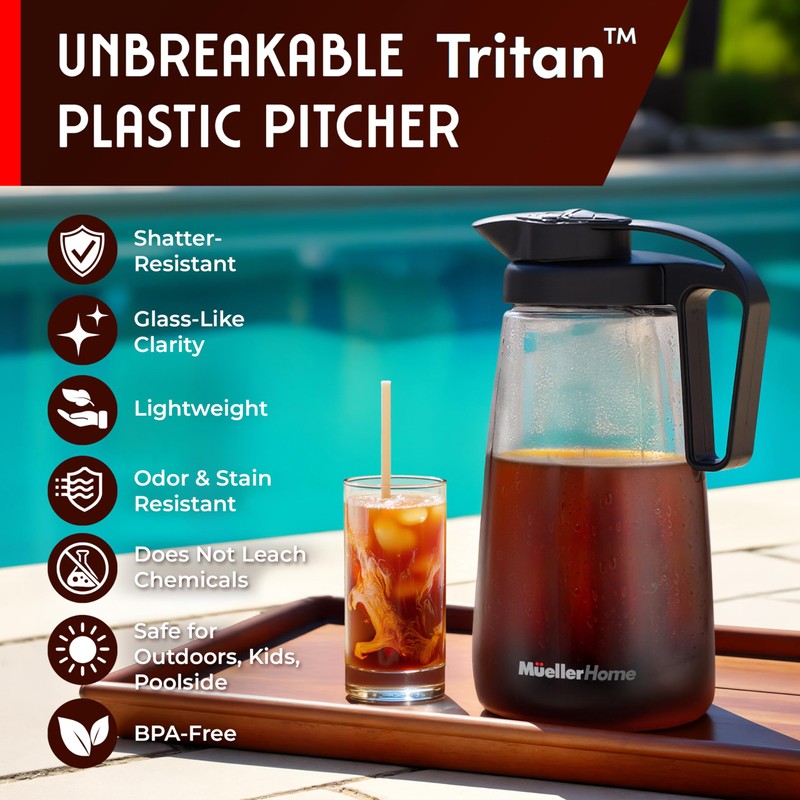 Cold Brew Coffee Maker, 64 oz Tritan Fortified Pitcher, Pour