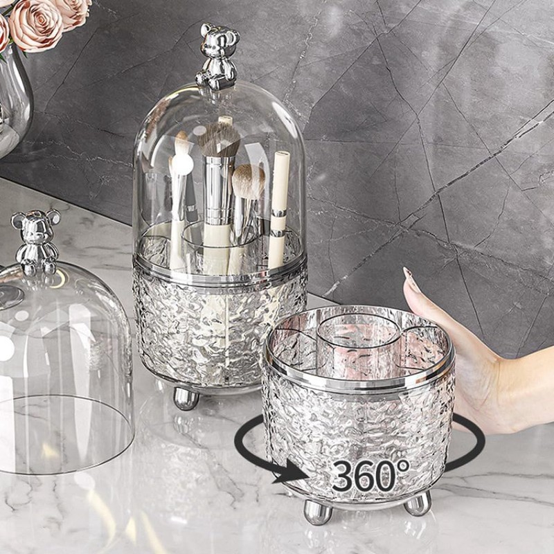 Snblzhef Makeup Brush Holder with Lid 360 Rotating Clear Dustproof