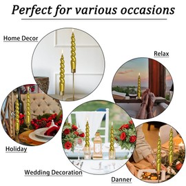 Metallic Twisted Candle Tapered Candlesicks - 7.5Inch Short Candle Sticks Gold Spiral Taper Candle Unscented Wax Candlesticks for Table Decor Housewarming Party,2-Gold