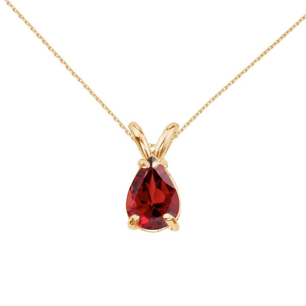14k Yellow Gold Pear Shaped Garnet Pendant with 18" Chain